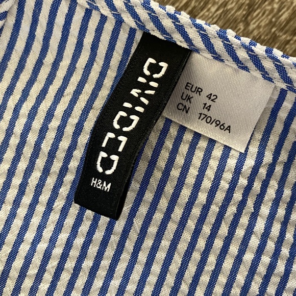 H&M button front midi dress striped blue white coastal seersucker dress 10 large - Picture 5 of 12